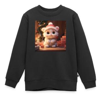 Festliche Mieze im Weihnachtszauber - Kinder Premium Organic Sweatshirt - Schwarz - Vorne - AI Model Kid Female (0cm)