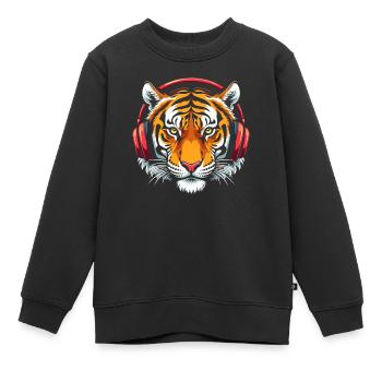 Tiger Animal Graphic Musik Kopfhörer Art Tiger - Kinder Premium Organic Sweatshirt - Schwarz - Vorne - AI Model Kid Female (0cm)
