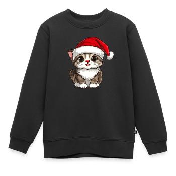 Chat de Noël - Chat avec chapeau de Père Noël - - Sweat Premium enfant bio - noir - Devant - AI Model Kid Female (0cm)