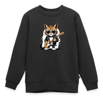Cat Rocker Cat HardRock Gift - Sweat Premium enfant bio - noir - Devant - AI Model Kid Female (0cm)