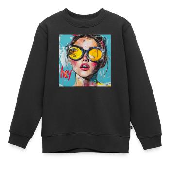 HEY Gruß in rot Popart - Kinder Premium Organic Sweatshirt - Schwarz - Vorne - AI Model Kid Female (0cm)