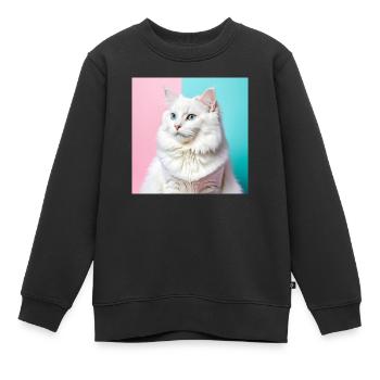 Weiße Katze mit Pastellfarben - Kinder Premium Organic Sweatshirt - Schwarz - Vorne - AI Model Kid Female (0cm)