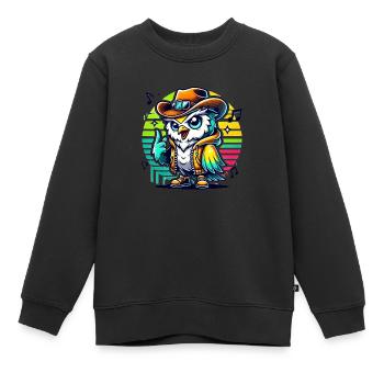 Hibou de cow-boy chantant avec chapeau de cow-boy - Sweat Premium enfant bio - noir - Devant - AI Model Kid Female (0cm)