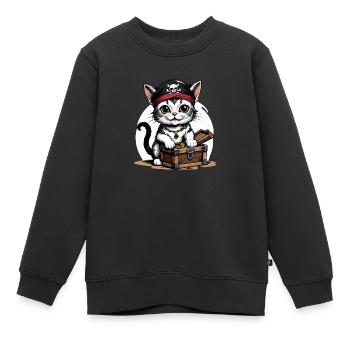 Pirat Katze Lustig Kinder Shirt Geschenk Piraten - Kinder Premium Organic Sweatshirt - Schwarz - Vorne - AI Model Kid Female (0cm)