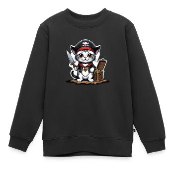 Pirat Katze Lustig Kinder Shirt Geschenk Piraten - Kinder Premium Organic Sweatshirt - Schwarz - Vorne - AI Model Kid Female (0cm)