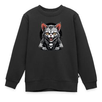 Cat Rocker Cat HardRock Gift - Sweat Premium enfant bio - noir - Devant - AI Model Kid Female (0cm)