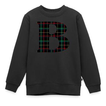 Monogramme b tartan écossais - Sweat Premium enfant bio - noir - Devant - AI Model Kid Female (0cm)