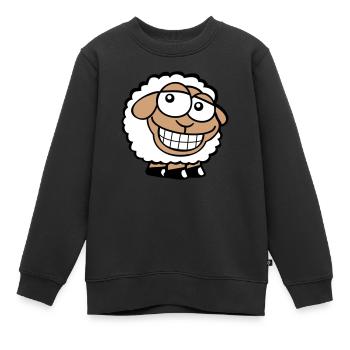 Schaf Grinsen Guckt Doof Frech Lächeln Glücklich - Kinder Premium Organic Sweatshirt - Schwarz - Vorne - AI Model Kid Female (0cm)
