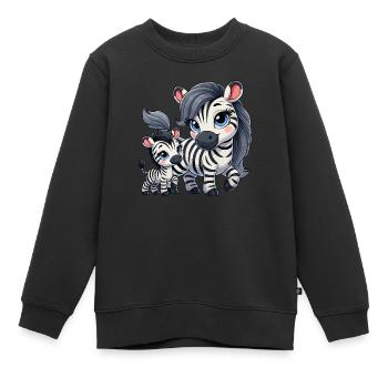 Mère zèbre avec enfant - Sweat Premium enfant bio - noir - Devant - AI Model Kid Female (0cm)