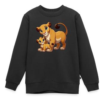 Mère lion avec enfant - Sweat Premium enfant bio - noir - Devant - AI Model Kid Female (0cm)