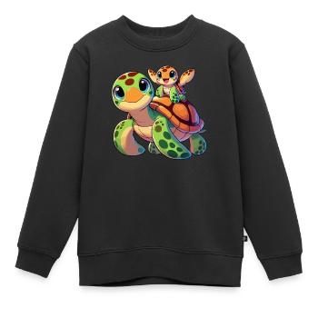 Schildkrötenmutter mit Kind - Kinder Premium Organic Sweatshirt - Schwarz - Vorne - AI Model Kid Female (0cm)