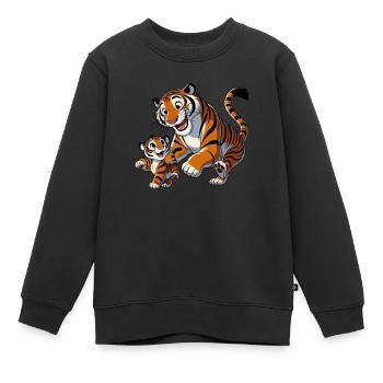 Tigermutter mit jungem Herumtollen - Kinder Premium Organic Sweatshirt - Schwarz - Vorne - AI Model Kid Female (0cm)