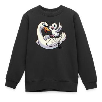 Swan mother and child frolicking - Kids Premium Organic Sweatshirt - black - Front - AI Model Kid Female (0cm)