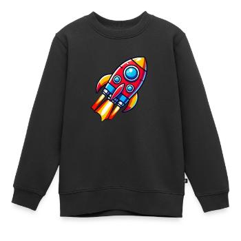 Bande dessinée fusée - Sweat Premium enfant bio - noir - Devant - AI Model Kid Female (0cm)