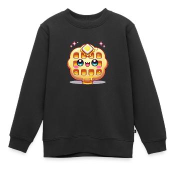 Waffel kawaii Waffel süß - Kinder Premium Organic Sweatshirt - Schwarz - Vorne - AI Model Kid Female (0cm)