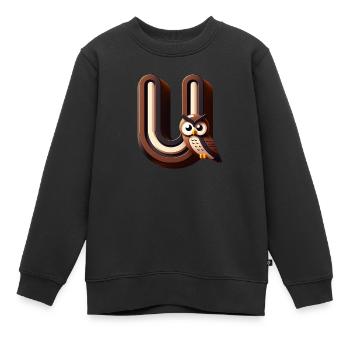 U comme hibou grand-duc – Clever Owl - Sweat Premium enfant bio - noir - Devant - AI Model Kid Female (0cm)