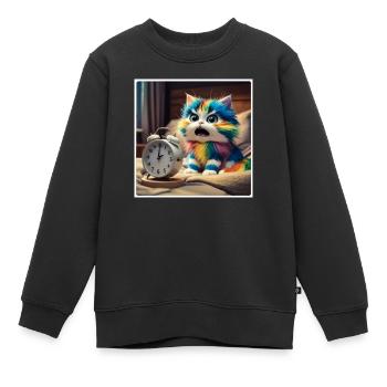 Chat avec réveil - Sweat Premium enfant bio - noir - Devant - AI Model Kid Female (0cm)