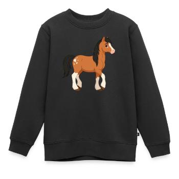 Falabella poney réel - Sweat Premium enfant bio - noir - Devant - AI Model Kid Female (0cm)