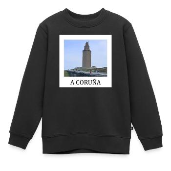 La Corogne, en Galice - Sweat Premium enfant bio - noir - Devant - AI Model Kid Female (0cm)