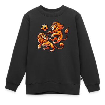 Les lions orange jouent au football - Sweat Premium enfant bio - noir - Devant - AI Model Kid Female (0cm)