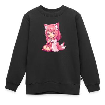Anime Renard Fille Manga - Sweat Premium enfant bio - noir - Devant - AI Model Kid Female (0cm)