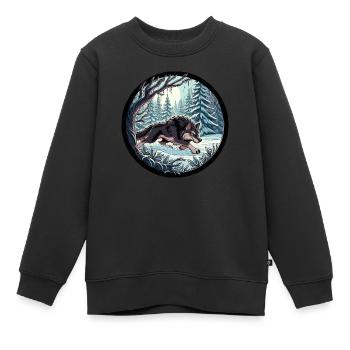 Loup dans la forêt enneigée - Sweat Premium enfant bio - noir - Devant - AI Model Kid Female (0cm)