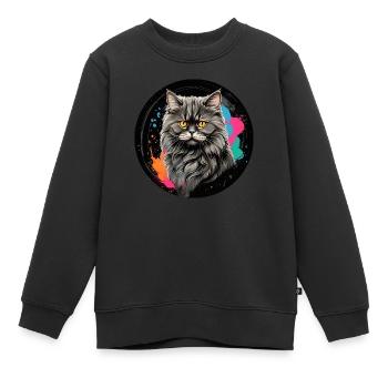 Süßes Perserkatzenportrait mit Farbklecksen - Kinder Premium Organic Sweatshirt - Schwarz - Vorne - AI Model Kid Female (0cm)