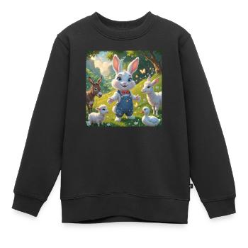 La prairie magique du lapin curieux - Sweat Premium enfant bio - noir - Devant - AI Model Kid Female (0cm)