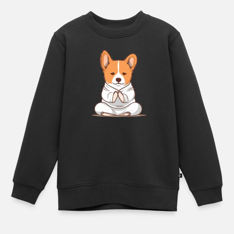 Yoga Corgi - Sweat Premium enfant bio - noir