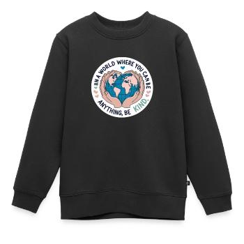 Be Kind World Heartfelt Compassion & Unity - Kids Premium Organic Sweatshirt - black - Front - AI Model Kid Female (0cm)