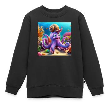 Squid with a funny snail in the reef - Kids Premium Organic Sweatshirt - black - Front - AI Model Kid Female (0cm)