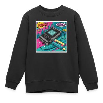 90er-Vibes: Walkman-Kult im Comic-Look - Kinder Premium Organic Sweatshirt - Schwarz - Vorne - AI Model Kid Female (0cm)