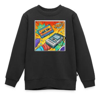 90er-Vibes: Walkman-Kult im Comic-Look - Kinder Premium Organic Sweatshirt - Schwarz - Vorne - AI Model Kid Female (0cm)