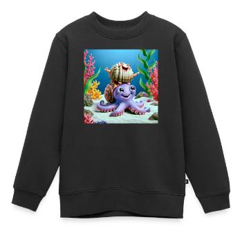 Calmar avec une palourde sur la tête - Sweat Premium enfant bio - noir - Devant - AI Model Kid Female (0cm)