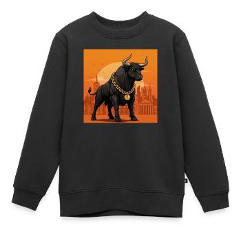 Bull with gold chain - stock market, success and money - Kids Premium Organic Sweatshirt - black - Front - AI Model Kid Female (0cm)