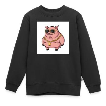 Gros cochon avec chaîne en or et lunettes de soleil - Sweat Premium enfant bio - noir - Devant - AI Model Kid Female (0cm)