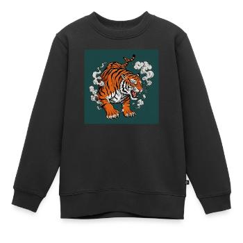 Tigre dangereux - Ambiance BD - Sweat Premium enfant bio - noir - Devant - AI Model Kid Female (0cm)