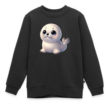 Robbenbaby mit großen Augen - Kinder Premium Organic Sweatshirt - Schwarz - Vorne - AI Model Kid Female (0cm)