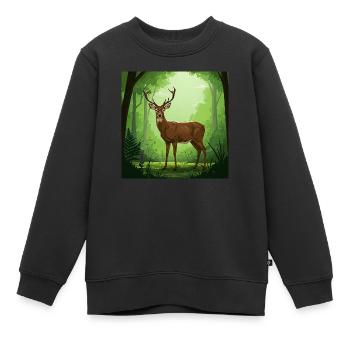 Hirsch - Naturschutz - Wald - Kinder Premium Organic Sweatshirt - Schwarz - Vorne - AI Model Kid Female (0cm)