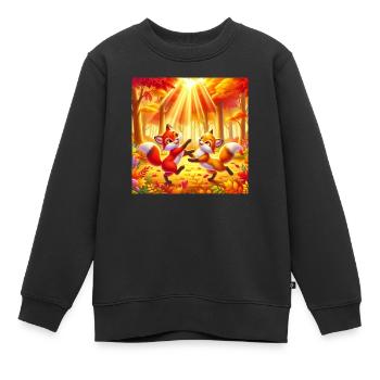 Two cute little foxes playing in the forest - Kids Premium Organic Sweatshirt - black - Front - AI Model Kid Female (0cm)
