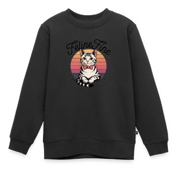 Feline Fine – Chat Sunset Rétro - Sweat Premium enfant bio - noir - Devant - AI Model Kid Female (0cm)