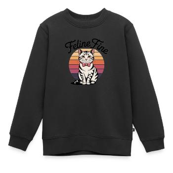 Feline Fine – Chat Sunset Rétro - Sweat Premium enfant bio - noir - Devant - AI Model Kid Female (0cm)