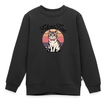 Feline Fine – Chat Sunset Rétro - Sweat Premium enfant bio - noir - Devant - AI Model Kid Female (0cm)