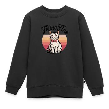 Feline Fine – Chat Sunset Rétro - Sweat Premium enfant bio - noir - Devant - AI Model Kid Female (0cm)
