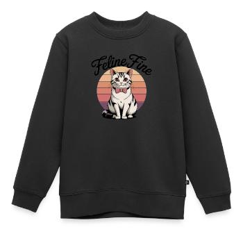 Feline Fine – Chat Sunset Rétro - Sweat Premium enfant bio - noir - Devant - AI Model Kid Female (0cm)