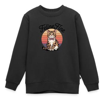Feline Fine – Chat Sunset Rétro - Sweat Premium enfant bio - noir - Devant - AI Model Kid Female (0cm)
