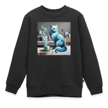 Le chat et le café - Sweat Premium enfant bio - noir - Devant - AI Model Kid Female (0cm)