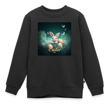 „Hase und Ei – Perfekte Kombi“ - Kinder Premium Organic Sweatshirt - Schwarz - Vorne - AI Model Kid Female (0cm)