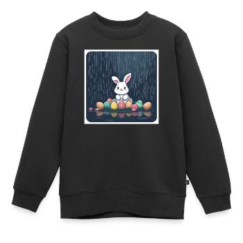 „Bunte Eier, flinker Hase“ - Kinder Premium Organic Sweatshirt - Schwarz - Vorne - AI Model Kid Female (0cm)