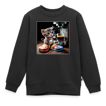 Katze macht kaffeepause - Kinder Premium Organic Sweatshirt - Schwarz - Vorne - AI Model Kid Female (0cm)